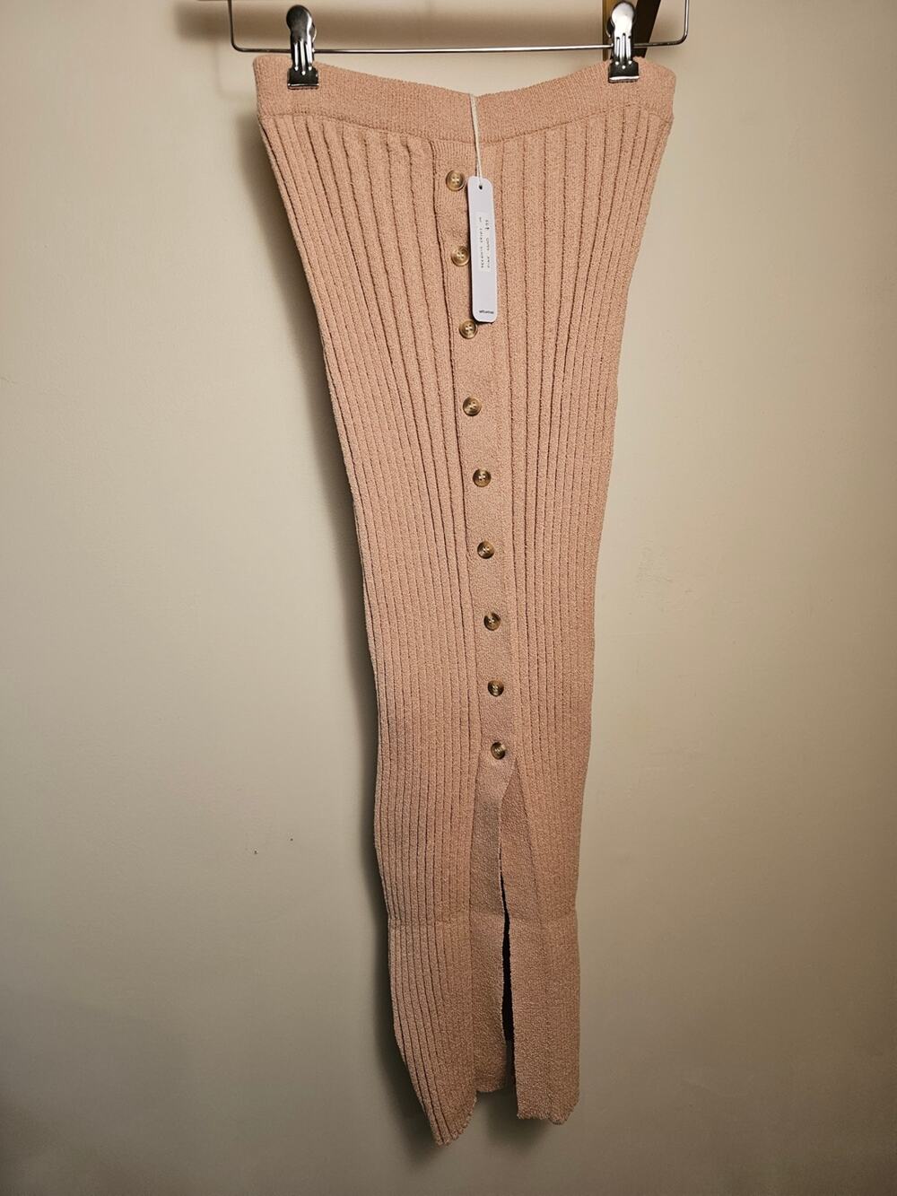 NWT Boho Boutique Ribbed Button-Front Knit Midi Skirt in Blush
